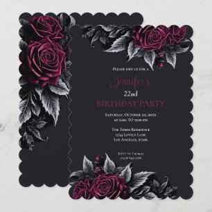Invitación de cumpleaños burdeos floral gótico osc