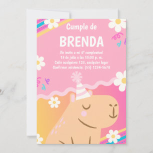 Invitación de Cumpleaños Capibara de Niña Rosa