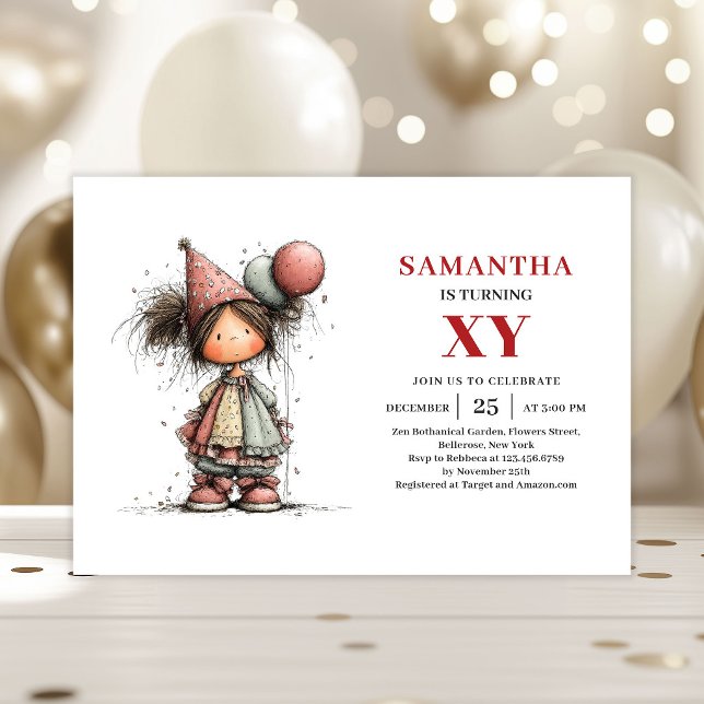 Invitación de cumpleaños caprichosa y adorable par (Quirky Cute Little Girl Whimsy Birthday Invitation

)