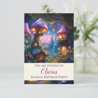 Invitación de cumpleaños casas de hongos para niño