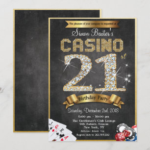 Invitación de cumpleaños Casino 21st Gold Diamond