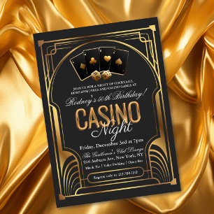 Invitación de cumpleaños Casino Vegas negro y dora