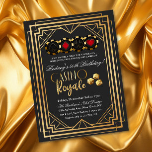 Invitación de cumpleaños Casino Vegas negro y dora