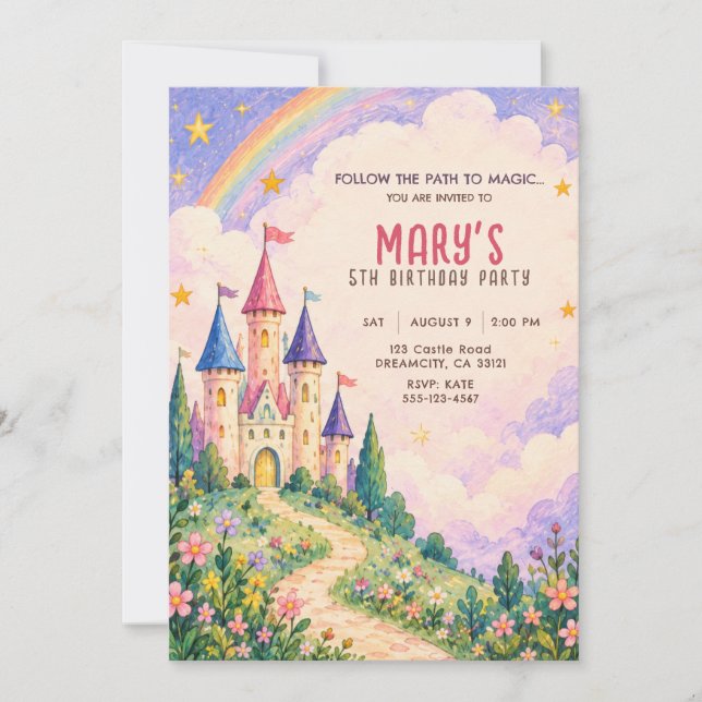Invitación de cumpleaños Castillo de la Princesa A (Anverso)