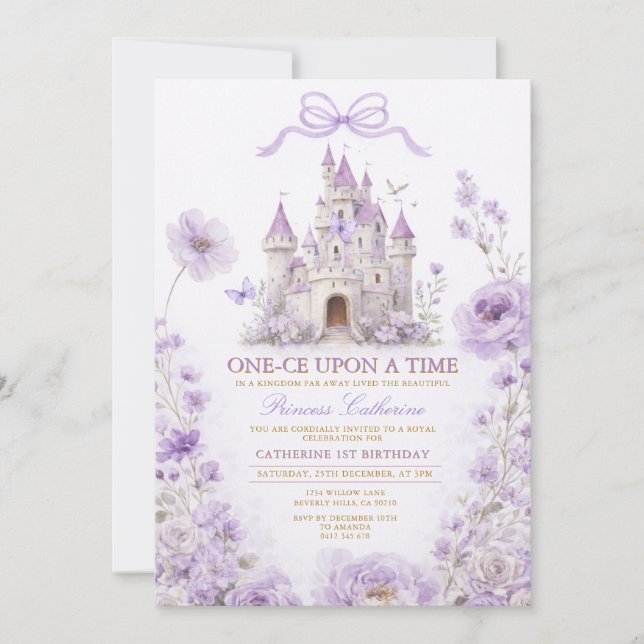 Invitación de cumpleaños Castillo de la Princesa L (Anverso)
