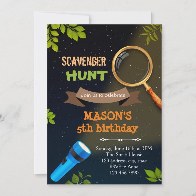 Invitación de cumpleaños caza del tesoro (Anverso)