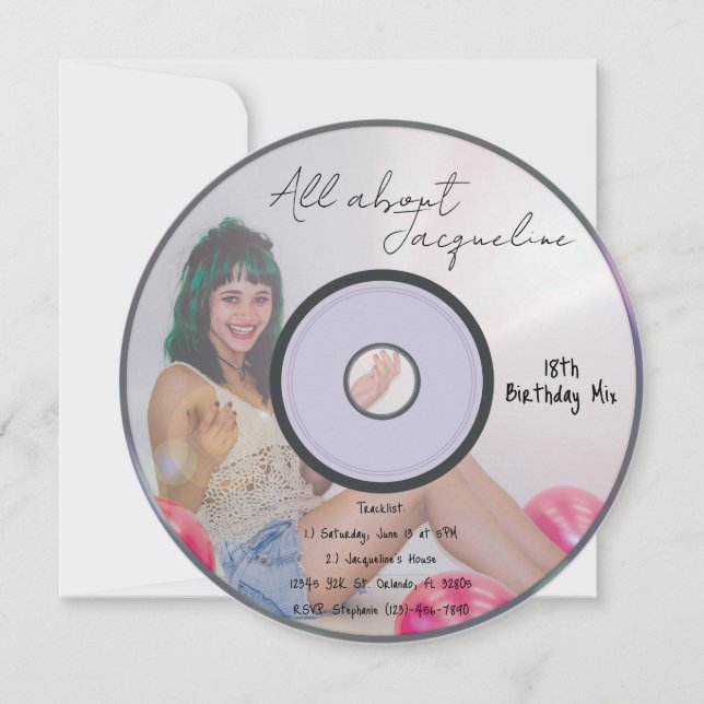 Invitación de cumpleaños CD de música de chicas re (Anverso)