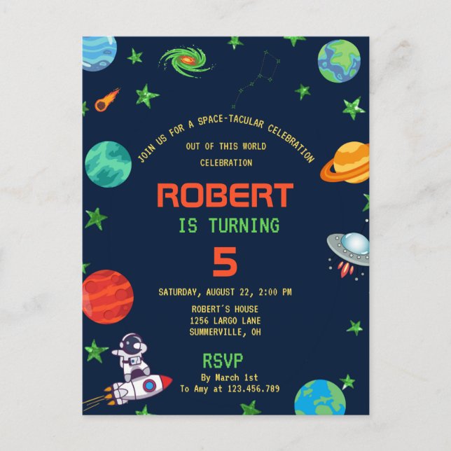 INVITACIÓN DE CUMPLEAÑOS CELEBRACIÓN ESPACIAL ESPE (Anverso)