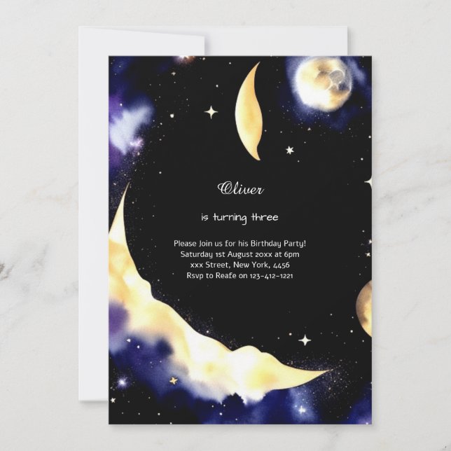 Invitación de cumpleaños celestial (Anverso)