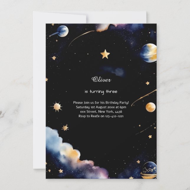 Invitación de cumpleaños celestial (Anverso)