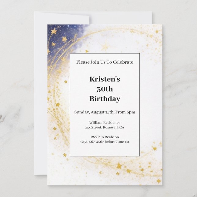 Invitación de cumpleaños celestial (Anverso)