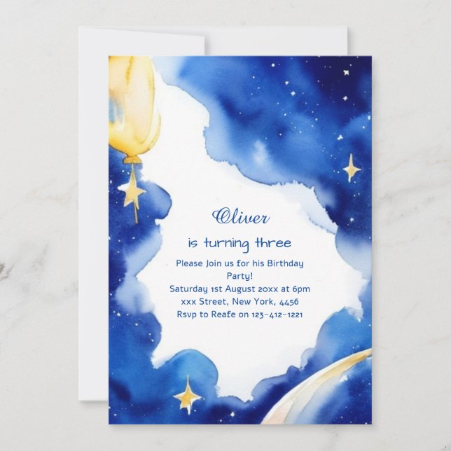 Invitación de cumpleaños celestial (Anverso)