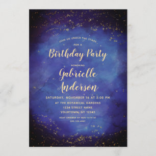 Invitación de cumpleaños celestial Blue Star Sky