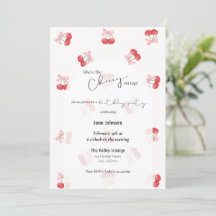 Invitación de cumpleaños Cerezas y lazos en la par