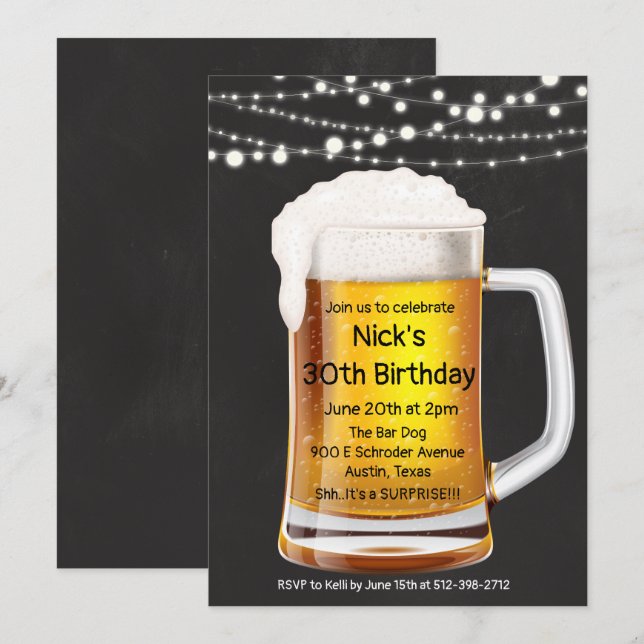 Invitación de cumpleaños Cheers & Beers para cualq (Anverso / Reverso)