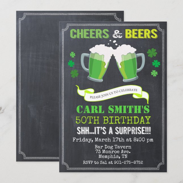 Invitación de cumpleaños Cheers & Beers para cualq (Anverso / Reverso)