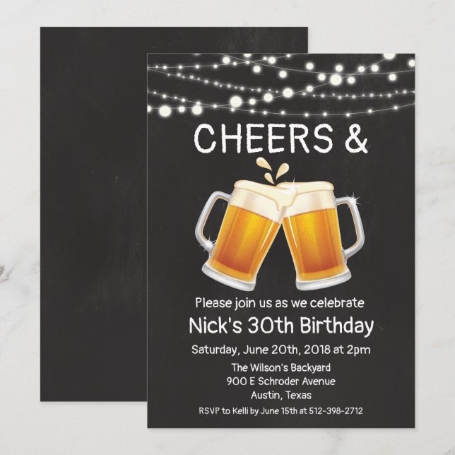 Invitación de cumpleaños Cheers & Beers para cualq (Anverso / Reverso)