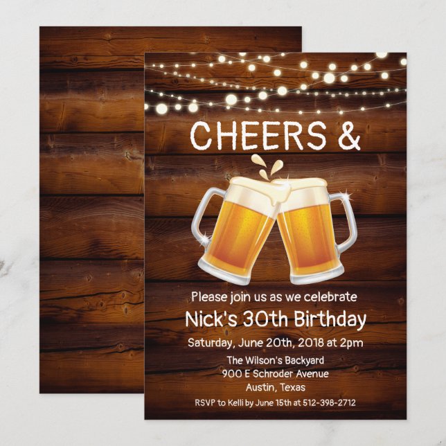 Invitación de cumpleaños Cheers & Beers para cualq (Anverso / Reverso)