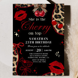 Invitación de cumpleaños Cheetah Coquette Cherry O