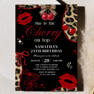 Invitación de cumpleaños Cheetah Coquette Cherry O