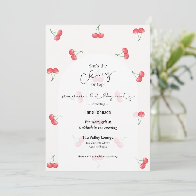 Invitación de cumpleaños Cherry On Top (Anverso de pie)