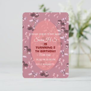 Invitación de cumpleaños Cherry Sweet, lazo de cer