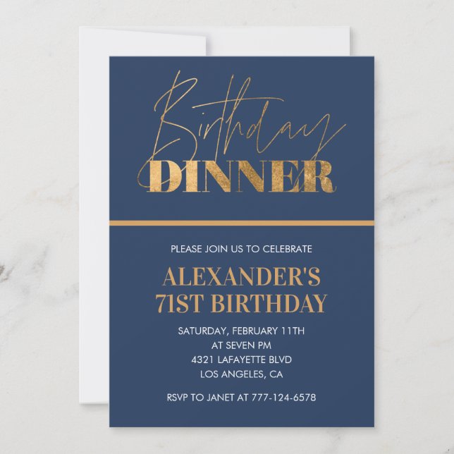 Invitación de cumpleaños Chic 71 cumpleaños Cena d (Anverso)