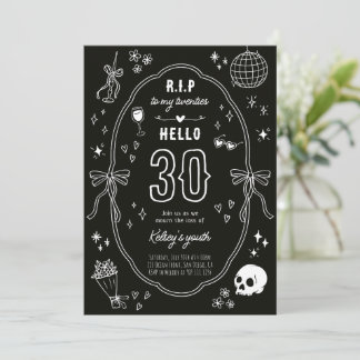 Invitación de cumpleaños Chic gótico RIP a mis 20s