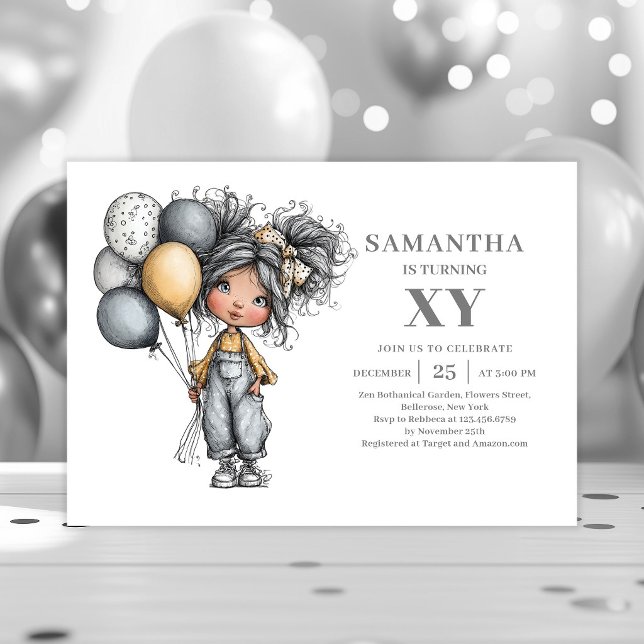 Invitación de cumpleaños chic moderna para chica e (Chic Modern Girl Birthday Black Gold invitation)