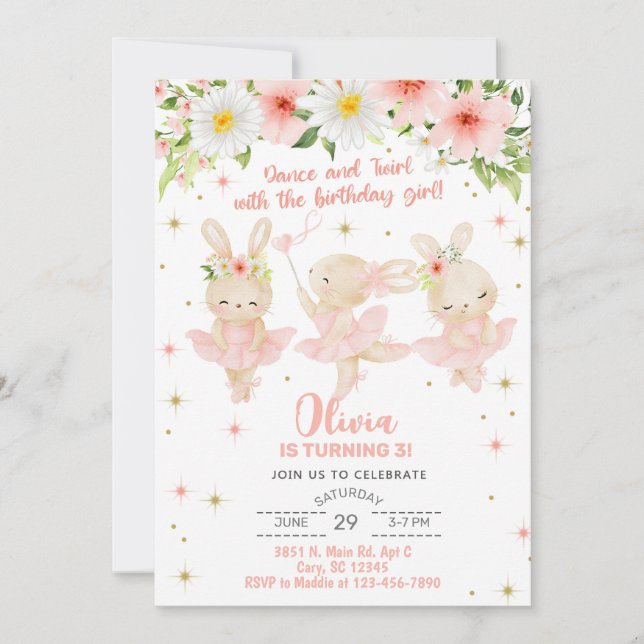 Invitación de cumpleaños chica Ballerina, vuelta d (Anverso)