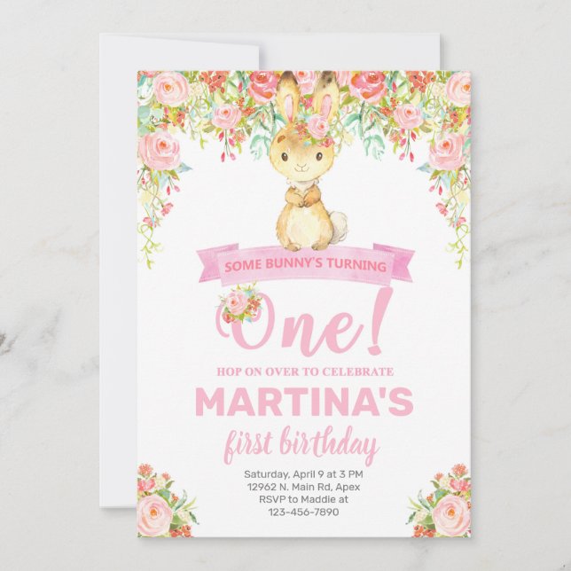 Invitación de cumpleaños chica conejito marrón, in (Anverso)