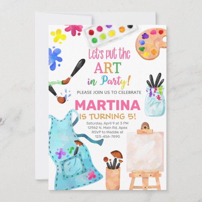 Invitación de cumpleaños chica de arte, invitación (Anverso)