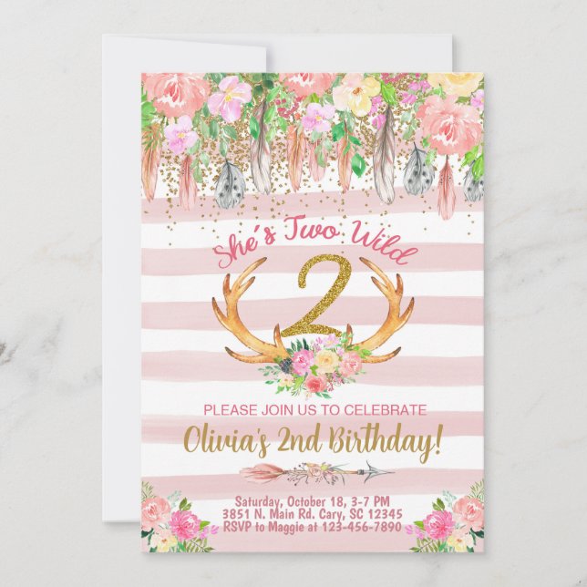 Invitación de cumpleaños chica de dos salvajes ven (Anverso)