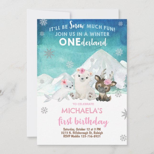 Invitación de cumpleaños chica de los animales del (Anverso)