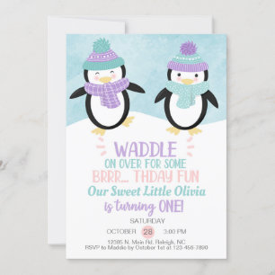 Invitación de cumpleaños chica de los pingüinos de