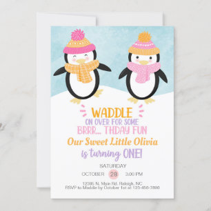 Invitación de cumpleaños chica de los pingüinos de