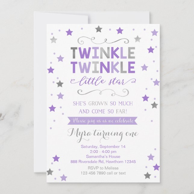 Invitación de cumpleaños, Chica de Twinkle Twinkle (Anverso)
