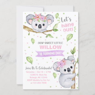 Invitación de cumpleaños chica Koala, cualquier ed