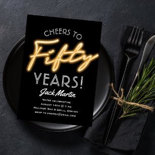 Invitación de cumpleaños cincuenta años neon