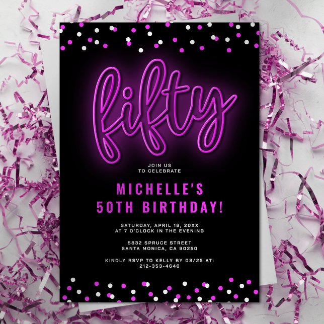 Invitación de cumpleaños cincuenta neon (Subido por el creador)