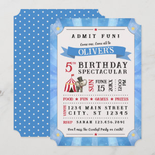 Invitación de cumpleaños Circus Spectacular (Azul)