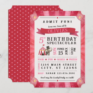 Invitación de cumpleaños Circus Spectacular (rosa/