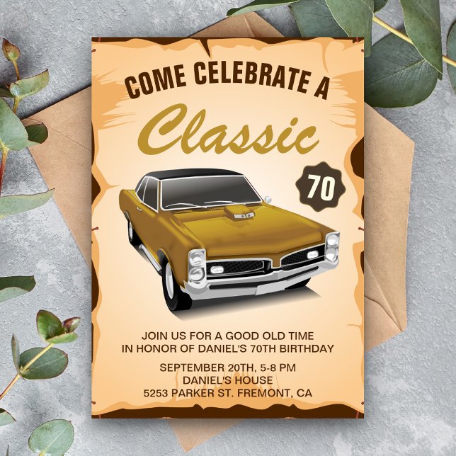 Invitación de cumpleaños clásica de coche dorado v (Subido por el creador)