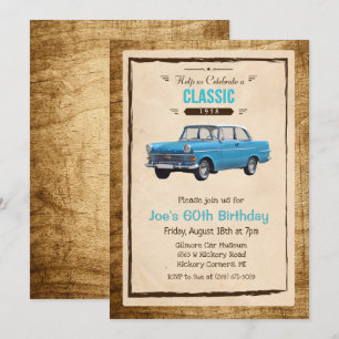 Invitación de cumpleaños clásica para coche antigu