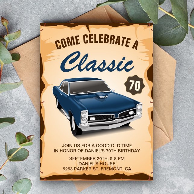 Invitación de cumpleaños clásicos de Vintage Blue  (Subido por el creador)