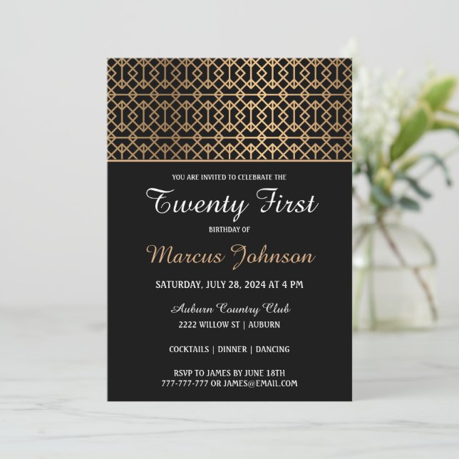 Invitación de cumpleaños Classy Gold (Anverso de pie)