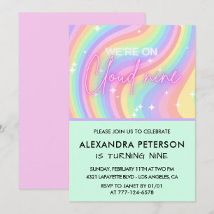 Invitación de cumpleaños Cloud 9 Pastel Arcoíris E