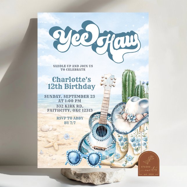 Invitación de cumpleaños Coastal Cowgirl Yee Haw (Subido por el creador)