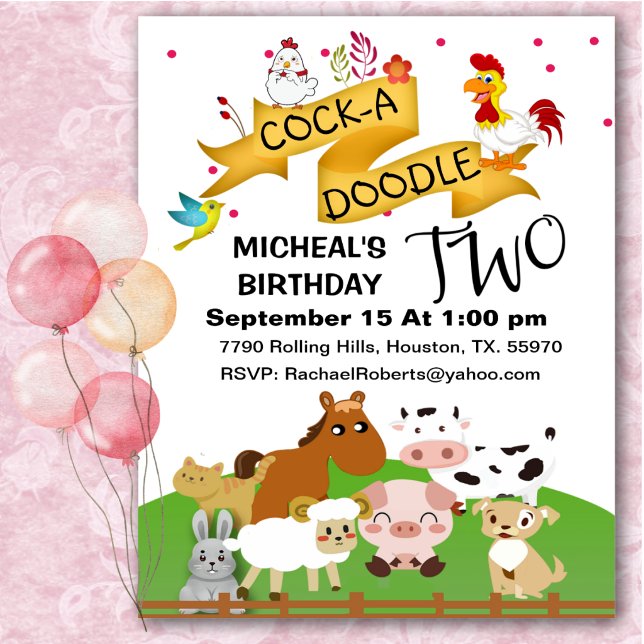 Invitación de cumpleaños Cock-A-Doodle Dos Animale (Subido por el creador)