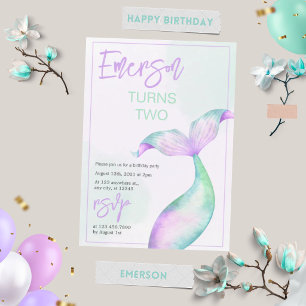 Invitación de cumpleaños cola de sirena pastel